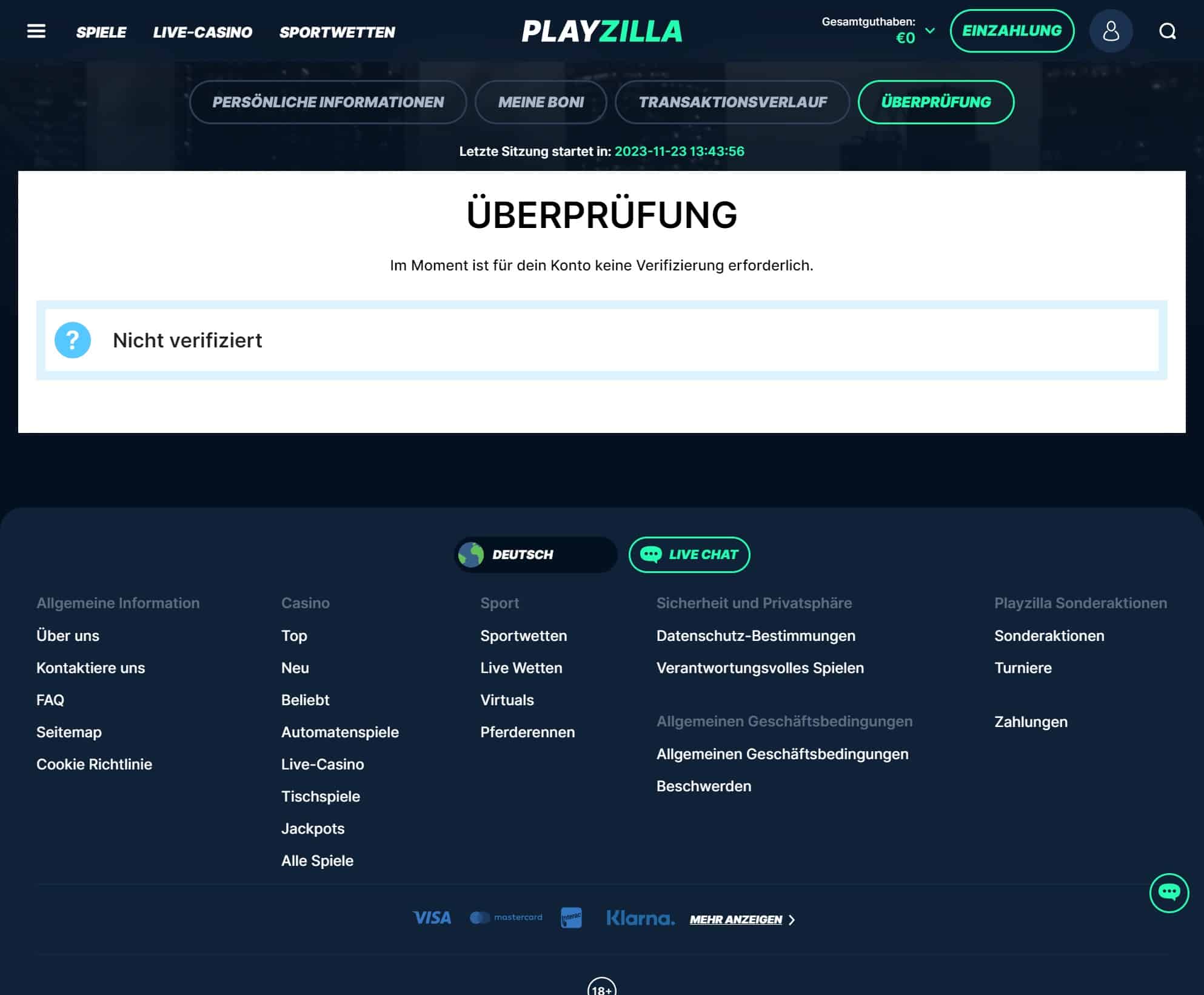 Kontoverifizierung bei Playzilla