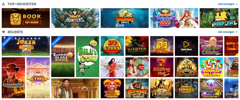 Screenshot des Casino-Angebot bei 30bet