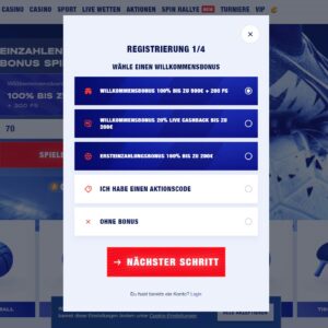 Schritt 1 der Anmeldung bei Bankonbet