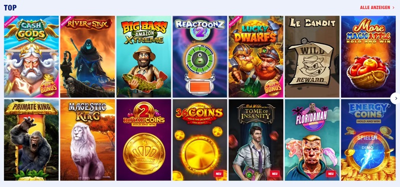 Screenshot des Casino-Angebot bei Bankonbet