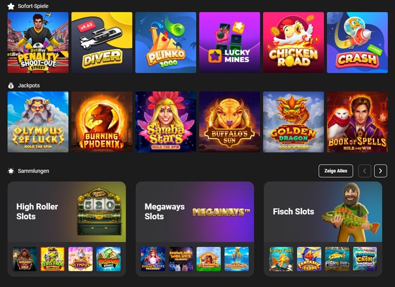 Screenshot des Casino-Angebots bei Betibet