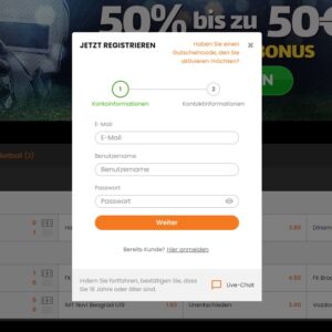 Schritt 1 der Anmeldung bei Hotbet