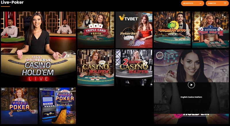 Screenshot des Casino-Angebots bei Hotbet