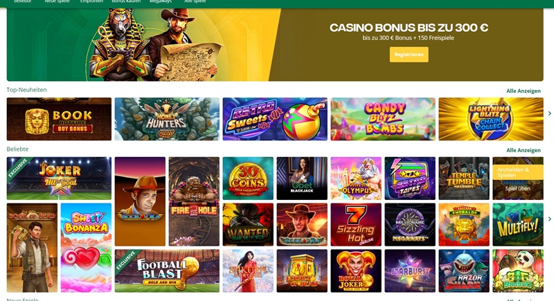 Screenshot des Casino-Angebots bei Qbet