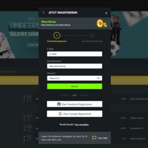 Schritt 2 der Anmeldung bei Weltbet