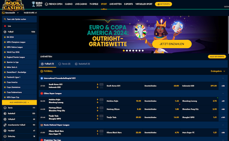 Wettmärkte bei Book of Casino