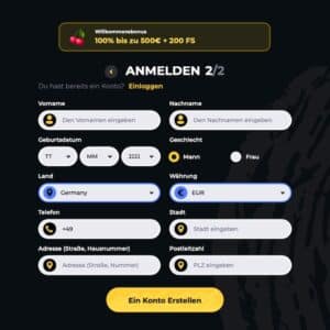 Schritt 2 der Anmeldung bei Boomerang Casino