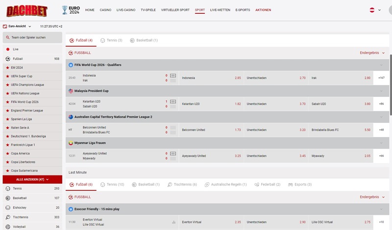 Screenshot des Sportwetten-Bereichs bei Dachbet