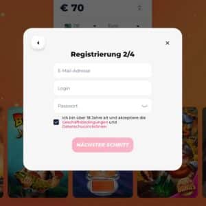 Schritt 2 der Anmeldung bei Greatwin