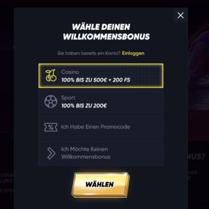 Schritt 1 der Anmeldung bei Quickwin