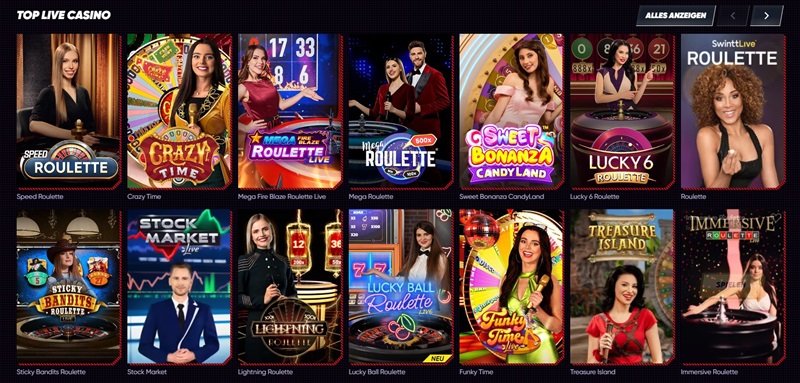 Screenshot des Casino-Angebots bei Quickwin