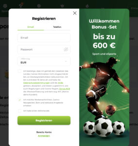 Schritt 1 der Anmeldung bei Verde Casino