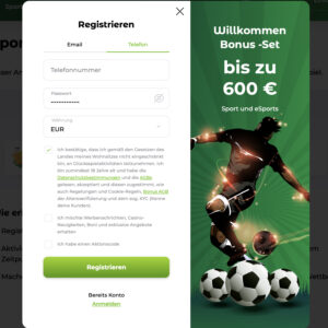 Schritt 2 der Anmeldung bei Verde Casino
