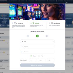 Schritt 2 der Anmeldung bei 20Bet
