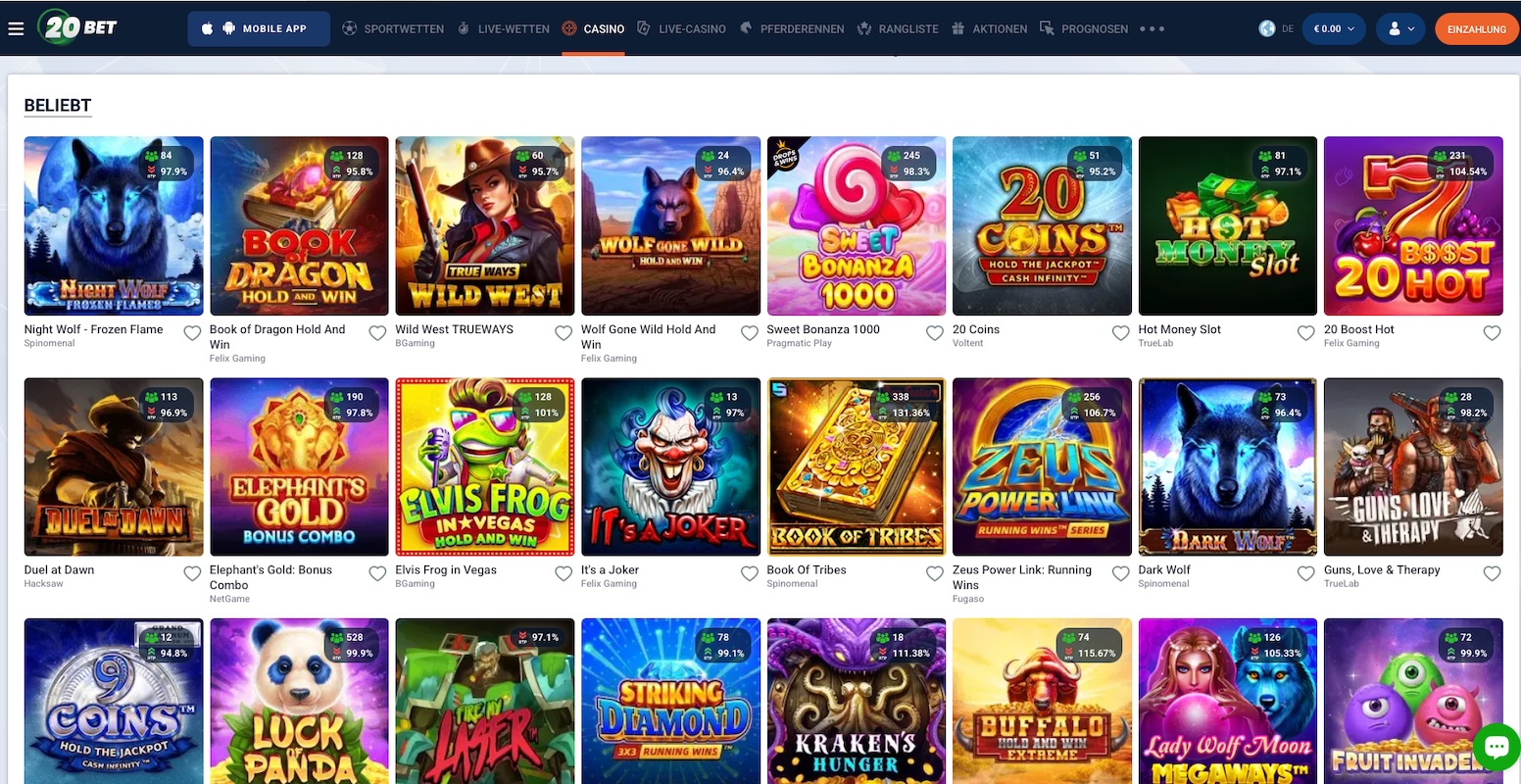 Beliebteste Slots bei 20Bet Casino