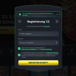 Schritt 2 der Anmeldung bei KinBet