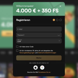 Schritt 1 der Anmeldung bei NewLucky