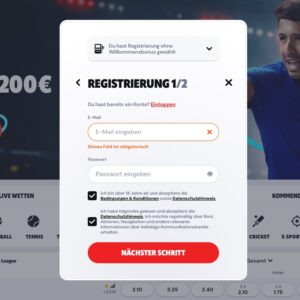 Schritt 2 der Anmeldung bei Supabet