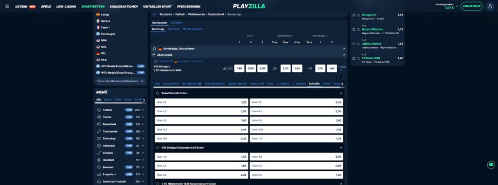 Eckballwetten bei Playzilla