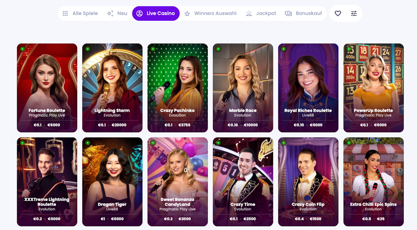 Live Casino Angebot bei Winnerz