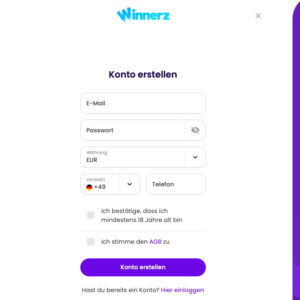 Schritt 1 der Anmeldung bei Winnerz