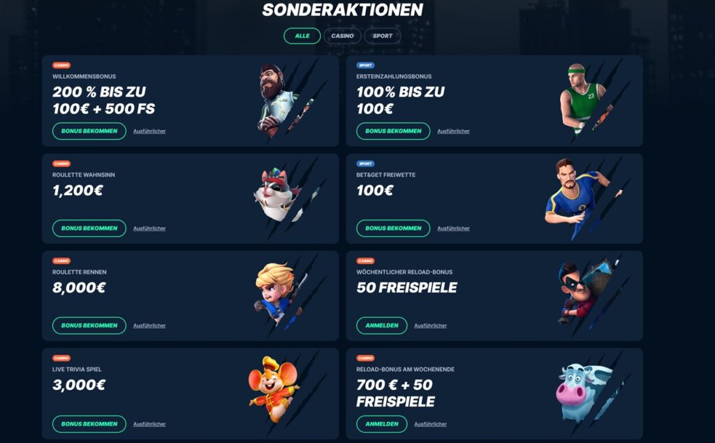 Einige der zahlreichen Angebote für Neu- und Bestandskunden bei Playzilla