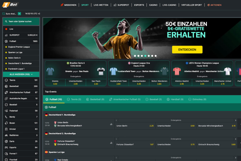 Startseite von 1Bet