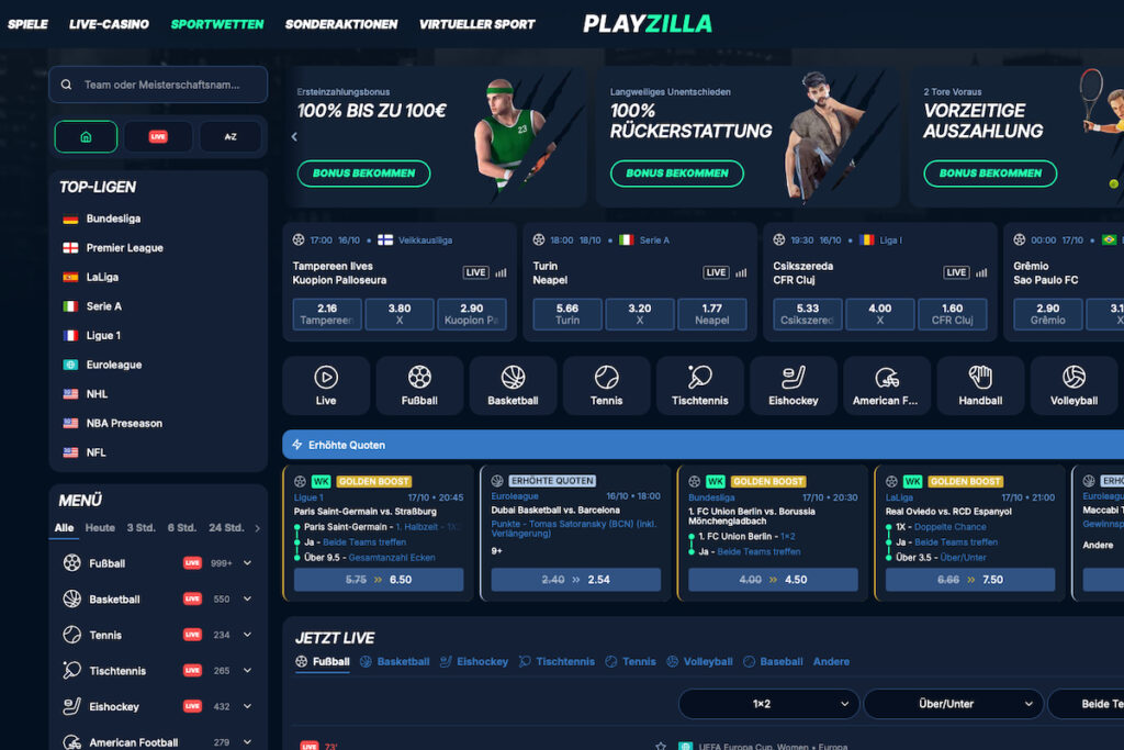 Startseite von Playzilla