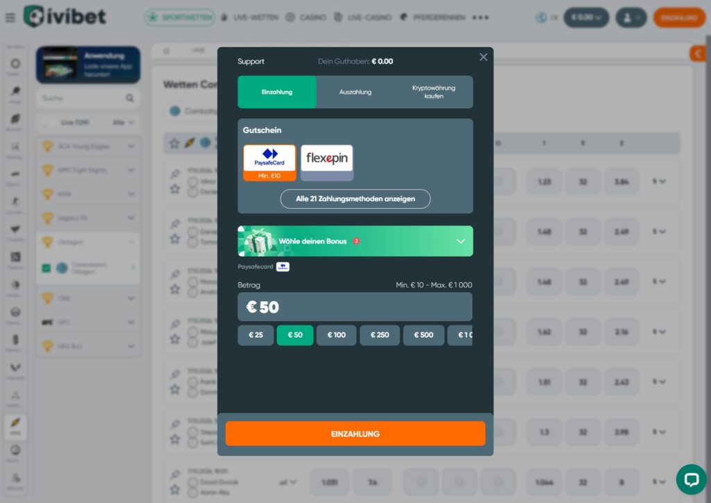 Einzahlung bei Ivibet mit Paysafecard